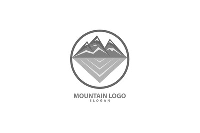 Illustration of logo design with silhouette illustration of mountain d