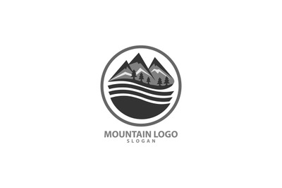 Illustration of mountain logo design with silhouette view of mountain