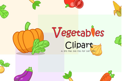 Set of colourful vegetables clipart.