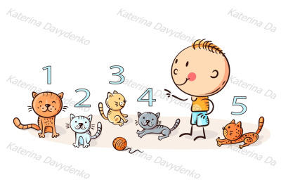 Child counting cats and learning numbers
