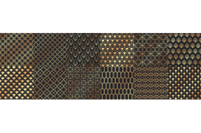 Golden art deco seamless patterns. Luxury decorative geometrical ornam