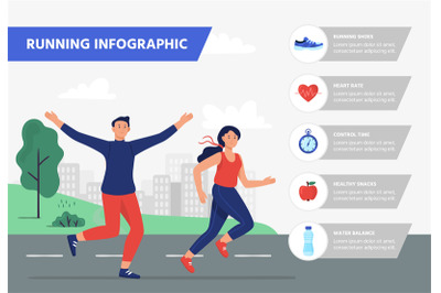 Run infographic. Outdoor aerobics fitness training, running exercise g