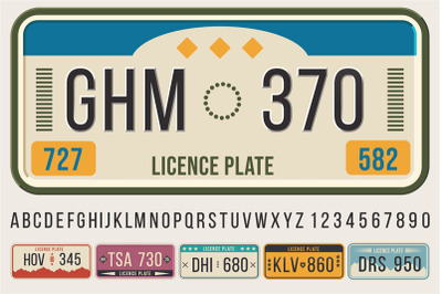 License car plates font. Embossed font letters and numbers&2C; cars regis