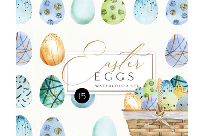 Watercolor Easter Clipart. Easter egg clip art.  Pastel eggs. Eggs bas
