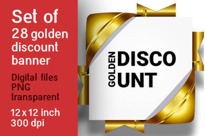 Set of 28 digital golden discount. No shadow, transparent