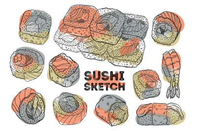 Sushi sketch color set