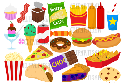 Junk Food clip Art, Fast Food Clipart, Hamburger, Pizza