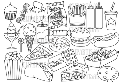 Junk Food clip Art, Fast Food Clipart, Digital Stamp
