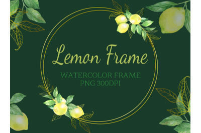 Watercolor digital lemon wreath frame.