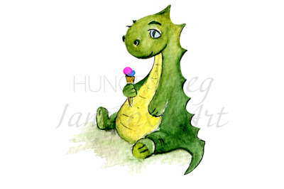 Dino with ice cream: funny character for kids creative progects