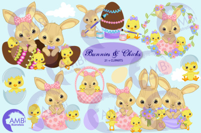 Easter Bunnies and Chicks clipart AMB-2729