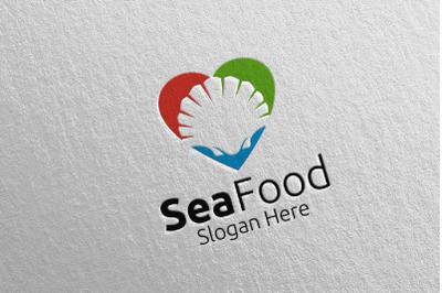 Love Scallops Seafood Logo for Restaurant or Cafe 85