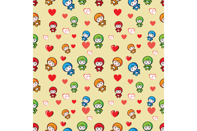 cute character seamless pattern, copy space