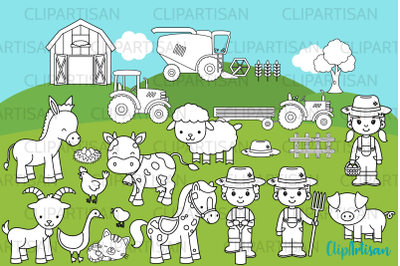 Farm Animals Clipart, Digital Stamp