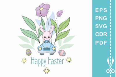 Easter design with bunny in the car 2