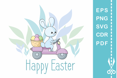 Easter design with bunny on a moped