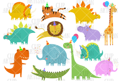 Birthday Party Animals Clipart, Dinosaur Clip Art