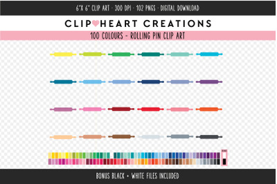 Rolling Pin Clipart - 100 Colours