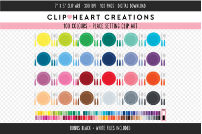 Place Setting Clipart - 100 Colours