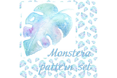 Monstera seamless pattern + illustration set