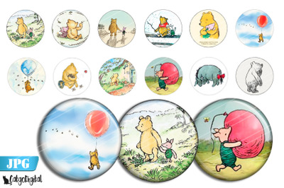 Winnie Pooh Bottle cap images Digital collage sheet