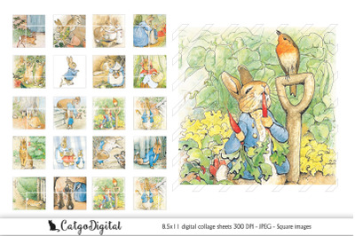 Peter Rabbit Square Digital collage sheet