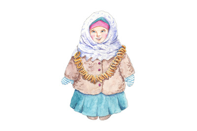 Little russian girl - Maslenitsa, Shrovetide illustration
