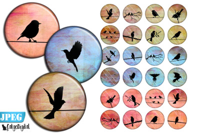Bird Silhouettes Digital Collage Sheet Bottle cap circle images