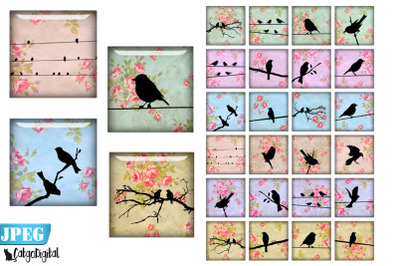 Shabby Chic Bird Silhouettes Square Digital printable images