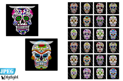 Sugar Skulls Square Digital printable images 1.5 inch 1 inch
