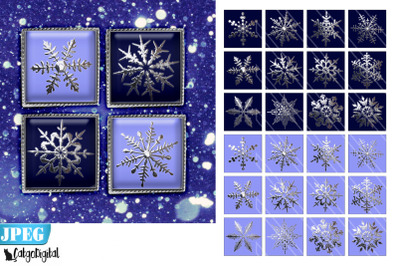 Snowflakes Metallic Square Digital printable images Digital Collage Sh