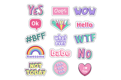 Teenage speech patch stickers. Girls fashion funny text patches. Oops,