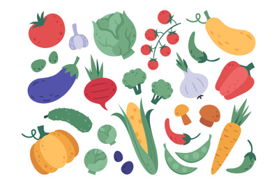 Hand drawn vegetables. Farm veggies, cartoon natural products, fresh f