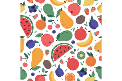 Fruits seamless pattern. Hand drawn doodle fruits, wrapping paper, veg