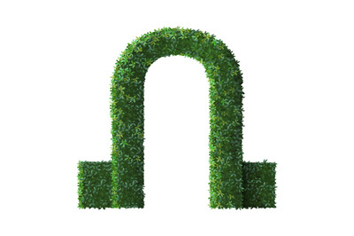 Realistic park sculpture arch. Nature green shrub fence&2C; floral branch