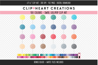 Swirl Lollipop Clipart - 100 Colours