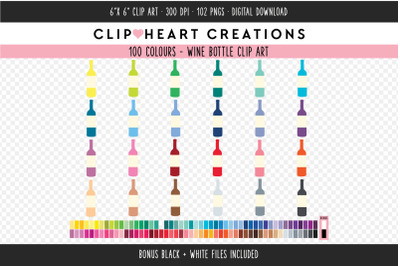 Wine Bottle Clipart - 100 Colours