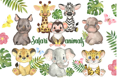 Safari baby animals digital watercolor clipart. Nursery prints