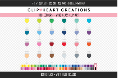 Wine Glass Clipart - 100 Colours