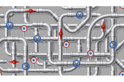 Industrial pipeline pattern. Steel water pipes, metal pipe with valve