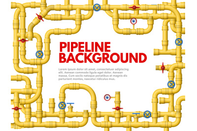 Industrial yellow pipeline. Pipeline frame, yellow pipes for gas or oi