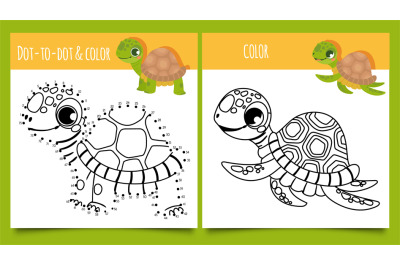 Turtle games. Dot by dot and coloring game with cute turtles vector il