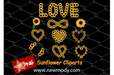 Sunflower Clipart Bundle - Set of Sunflower PNG - Sunflower Heart