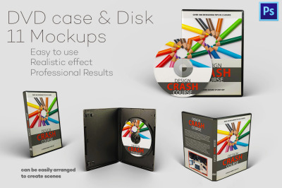 Photorealistic DVD case &amp; Disk - 11 Mockups