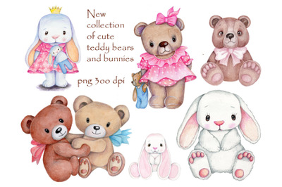 New collection of teddy bears and bunnies.