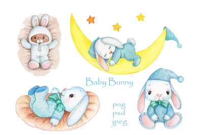 Baby Bunnies. Watercolor.