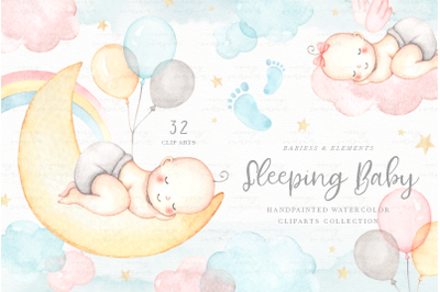 Sleeping Baby Watercolor Clip Arts