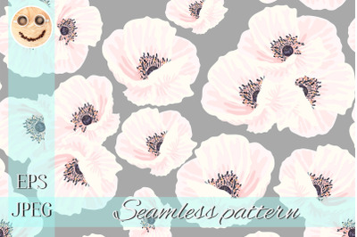 White anemones on the pink seamless pattern