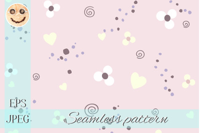 White flowers, yellow hearts on the pink seamless pattern