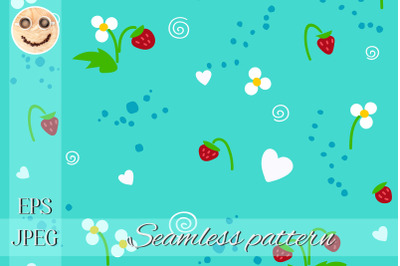 Strawberry on the blue seamless pattern.
